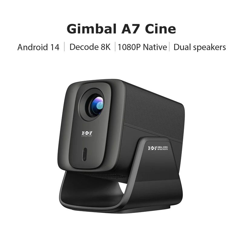 Gimbal A7 Cine Portable Projector Android 14 With Native 1080P WiFi 6 Bluetooth 5.4 Dolby Audio