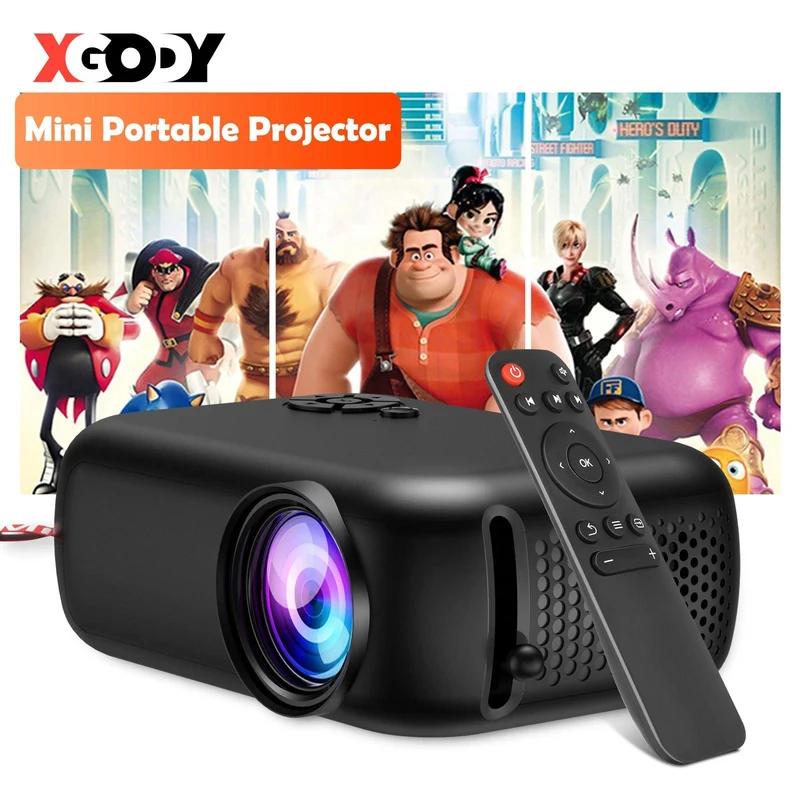 XGODY 1080P Multi-devio Connection Small Projector For Home Theater, HIFI Built-In 3W Speaker