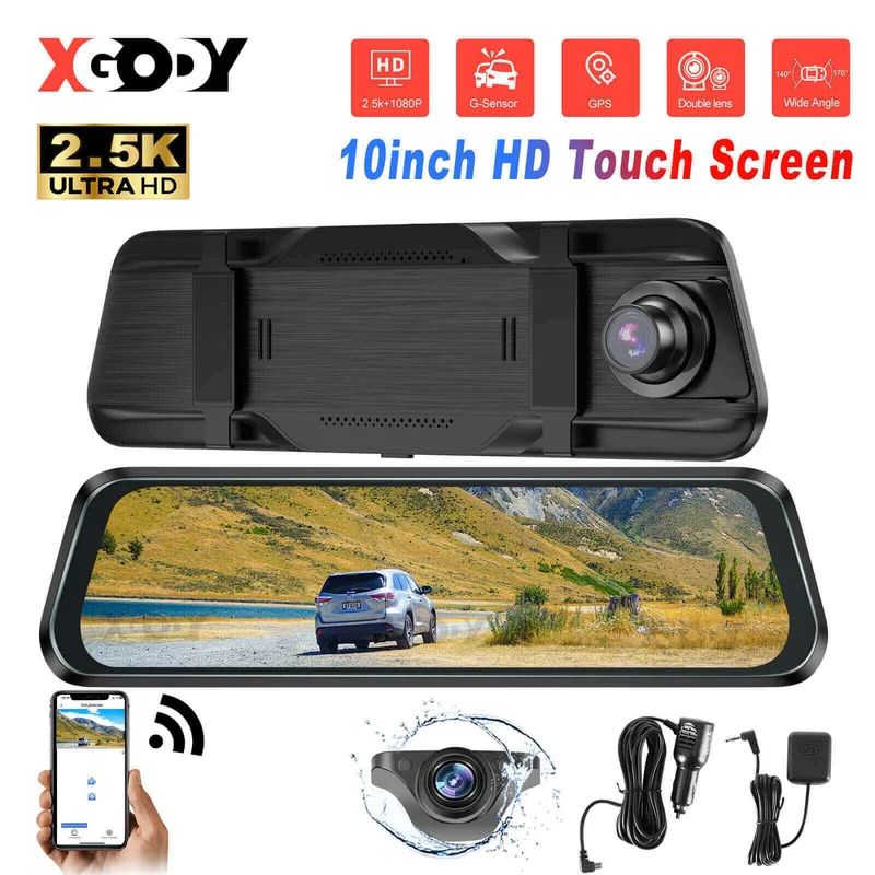 XGODY H13 Dash Cam | 10-Inch HD Display, 2.5K+1080P Resolution, Dual-Lens, Parking Monitoring