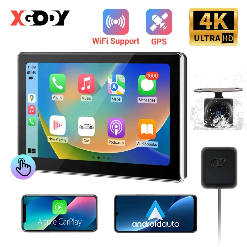XGODY Q26 Dash Cam | 7" Screen, 4K+1080P Cameras, Carplay/Android Auto, GPS Tracking