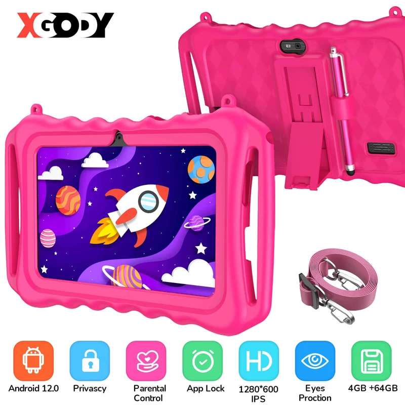 T702PRO 7 Inch Tablet With Case For Kids Aged 3-12, 32G With Bluetooth WiFi Module