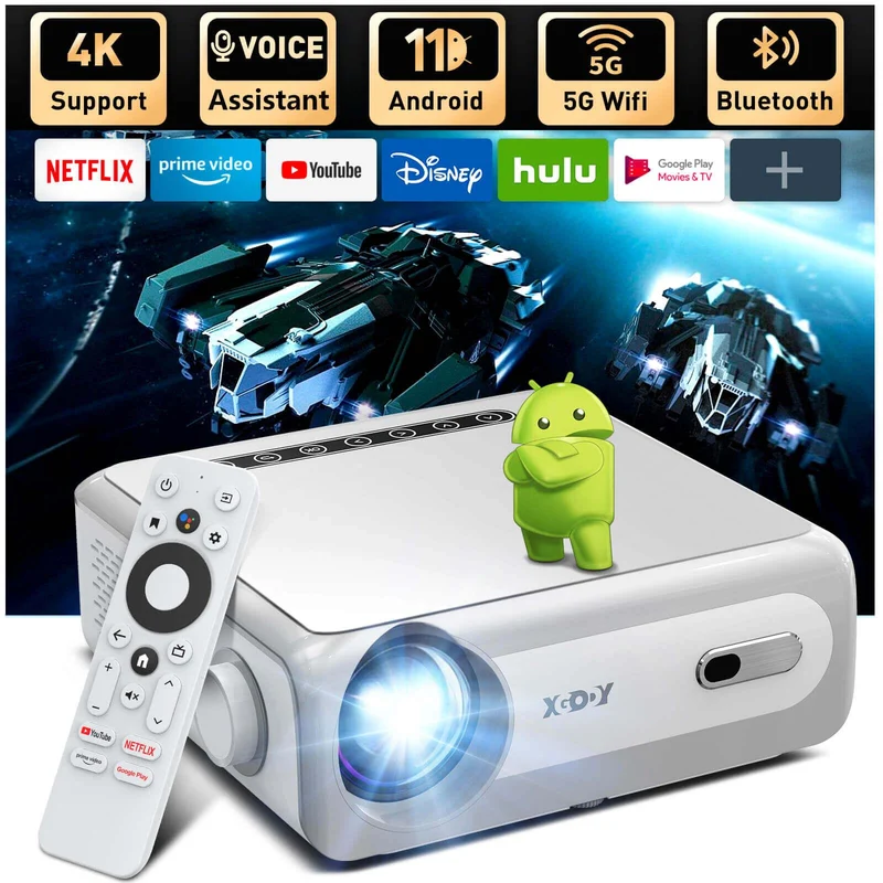 XGODY 4K Portable Smart Projector With Built-in Apps, Built-In TV Stick All-In-One Projector