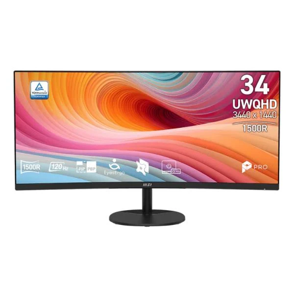 Monitor MSI Pro MP341CQ E12 34 Pulg Curvo 1500R 3440X1440 Uwqhd 120 Hz Panel Va AMD Freesync HDMI Dp 9S6-3PB2CT-082 Negro