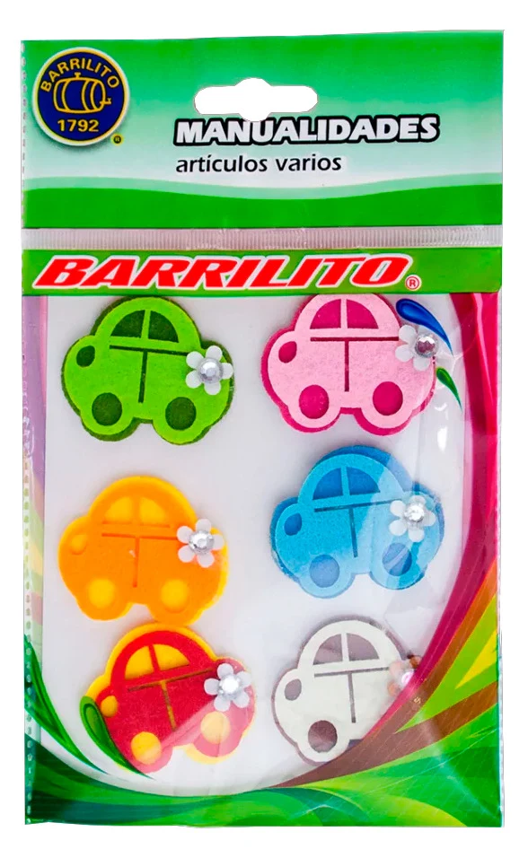 CALCOMANÍAS DE FIELTRO BARRILITO CARROS MULTICOLOR 6 PIEZAS FS091