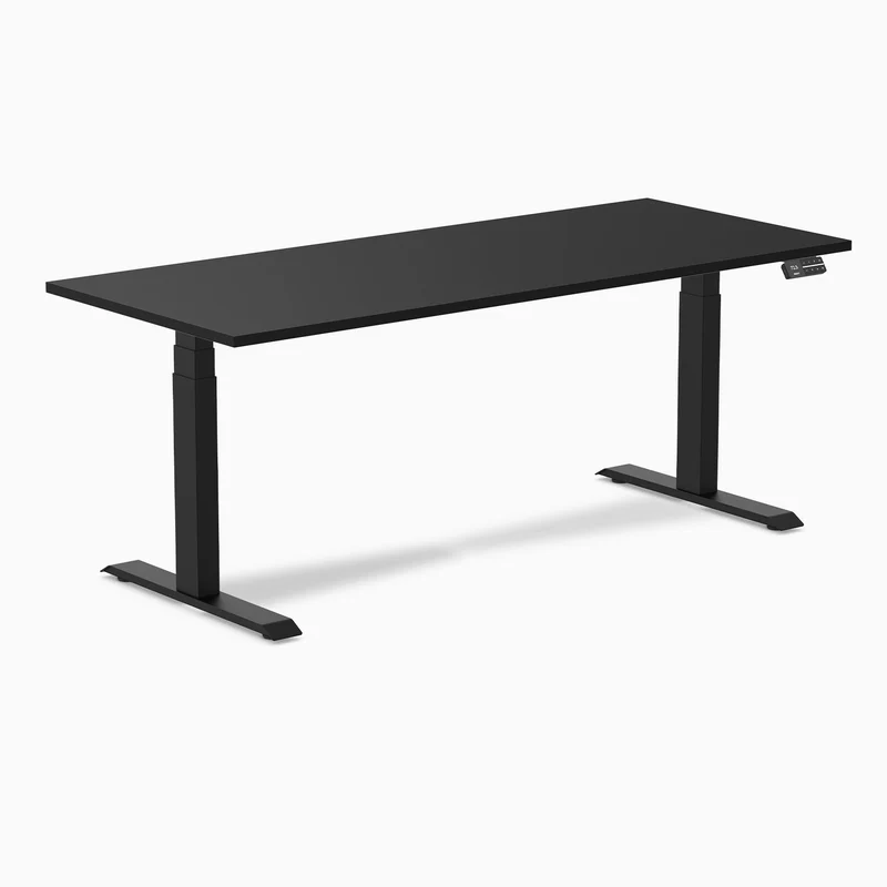 Desky Dual Melamine Sit Stand Desk 180cm Black Desktop and Matte Black Frame