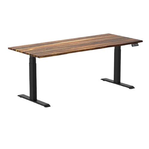 Desky Dual Hardwood Sit Stand Desk 180cm Saman Desktop and Matte Black Frame