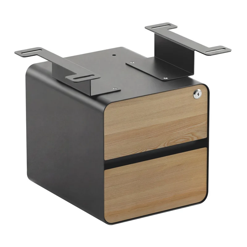 Desky Minimal Under Desk Cabinet - White Ash Hardwood / Space Grey