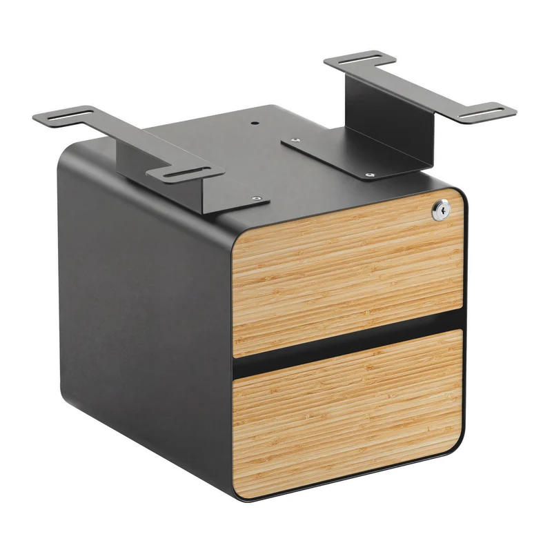 Desky Minimal Under Desk Cabinet - Bamboo / Space Grey