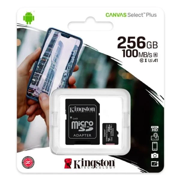 MEMORIA MICRO SDXC 256GB KINGSTON SDCS2/256GB CANVAS SELECT CLASE 10 100 MB/S COMPATIBLE PARA DISPOSITIVOS ANDROID