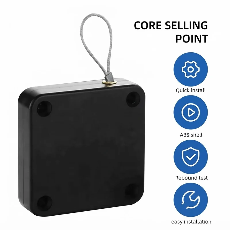 CIERRAPUERTAS AUTOMÁTICO RETRÁCTIL CON CABLE DE ACERO NEGRO