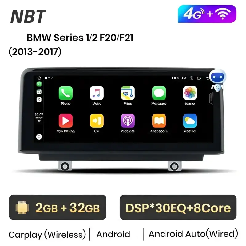 Radio Android do BMW Serii 1 2 3 4 F20 F21 F22 F30 F31 F32 F33 F34 F36 CarPlay Android Auto 4G WiFi GPS DSP