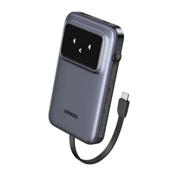 POWER BANK UGREEN PB511 10000MAH 30W USB-C CON CABLE INTEGRADO PANTALLA TFT 35603B GRIS