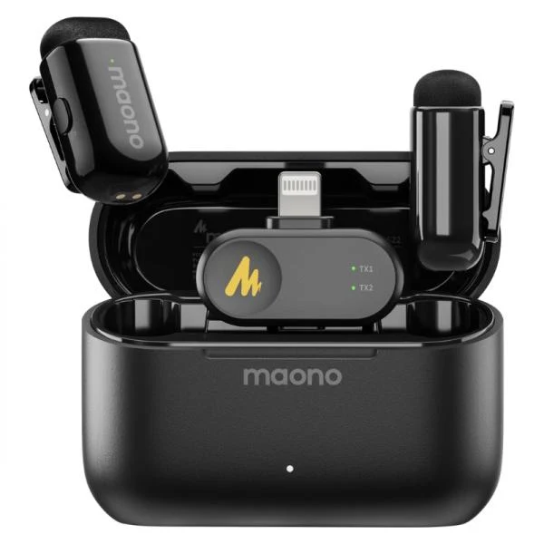 MICRÓFONO MAONO WM622 PB2 INALÁMBRICO LAVALIER CON RECEPTOR LIGHTNING CANCELACIÓN DE RUIDO NEGRO
