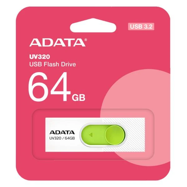 MEMORIA USB 64GB ADATA UV320 USB 3.1 100 MB/S AUV320-64G-RWHGN BLANCO / VERDE
