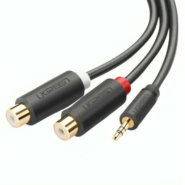 CABLE UGREEN AV109 MACHO 3.5MM A HEMBRA 2RCA 25CM 10547 GRIS