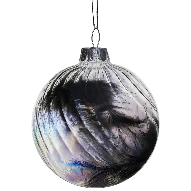 Christabelle Clear Striped Glass Baubles 6Pcs Filled with Feathers Balls Christmas Tree Decoration Ornament