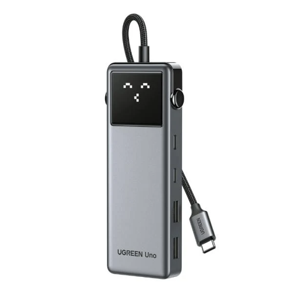 HUB UGREEN CM888 6 EN 1 USB-C 2 PUERTOS USB-A 2 PUERTOS USB-C 1 PUERTO HDMI Y 1 PUERTO PD 10GBPS CON LED DISPLAY 35998 GRIS