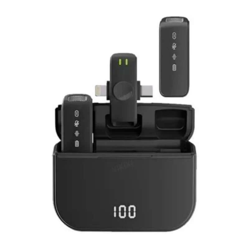 Micrófono solapa inalámbrico de 2,4G con estuche de carga LED, reducción de ruido inteligente