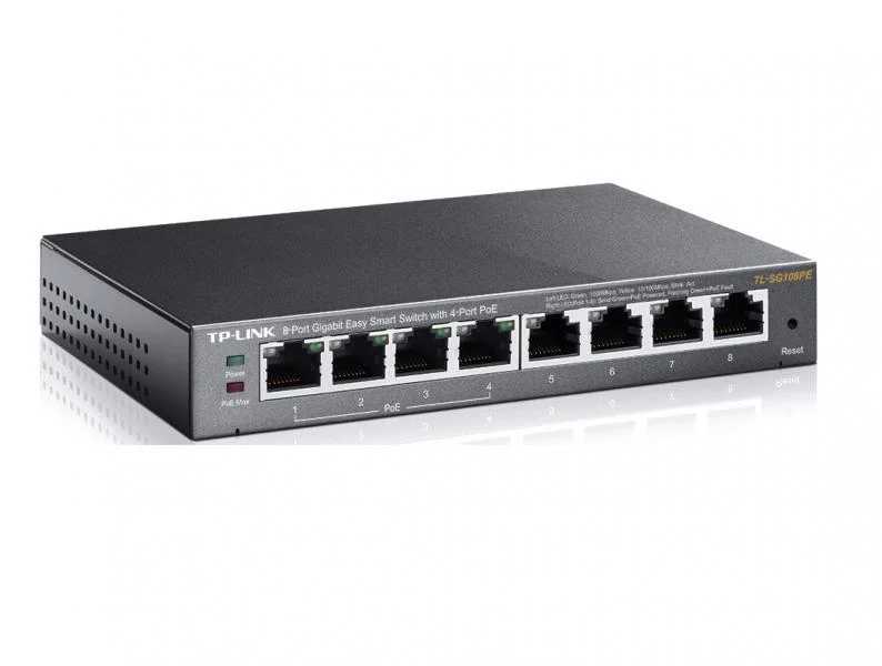 SWITCH TP LINK TL-SG108PE 8 PUERTOS GIGABIT 10/100/1000 MBPS EASY SMART PoE+ MANAGED ADMINISTRABLE GRIS