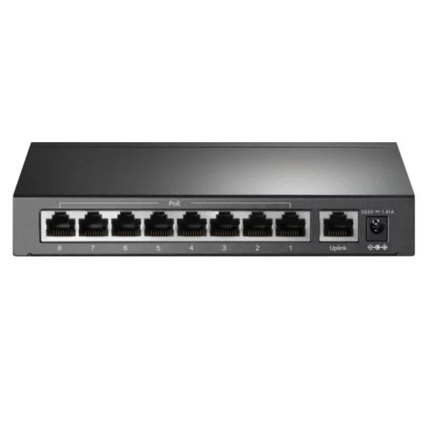 SWITCH TP LINK TL-SF1009P(UN) 8 PUERTOS RJ45 POE+ / 1 PUERTO UPLINK 10/100 MBPS NO ADMINISTRABLE GRIS