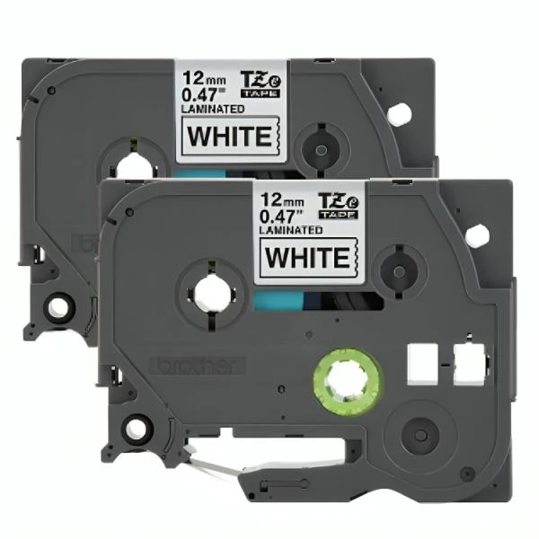 CINTA BROTHER TZE2312PKG 12MM X 8M COMPATIBLE CON P-TOUCH NEGRO SOBRE FONDO BLANCO 2 PACK