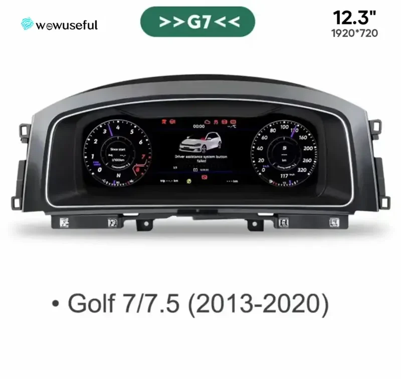 VW Scirocco/Jetta/Golf 6/7/Passat B7/B8 – Wirtualny Kokpit 12,3" LCD FIS | Cyfrowa Deska Zegarów Premium