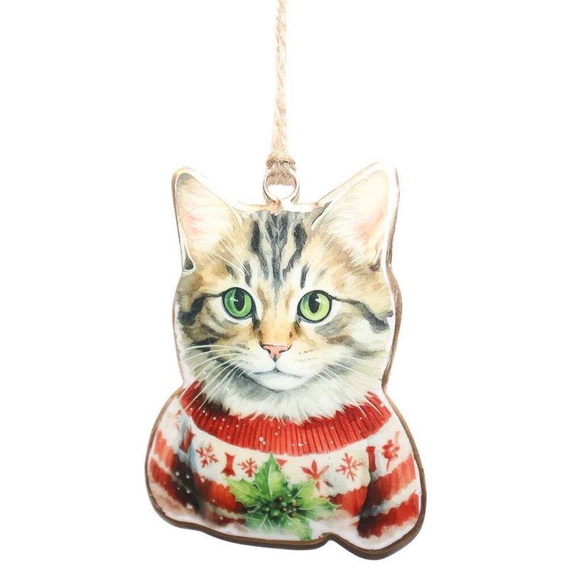 Urban Christmas Cat Wearing Jumper Hanging Decoration 11cm Red/White