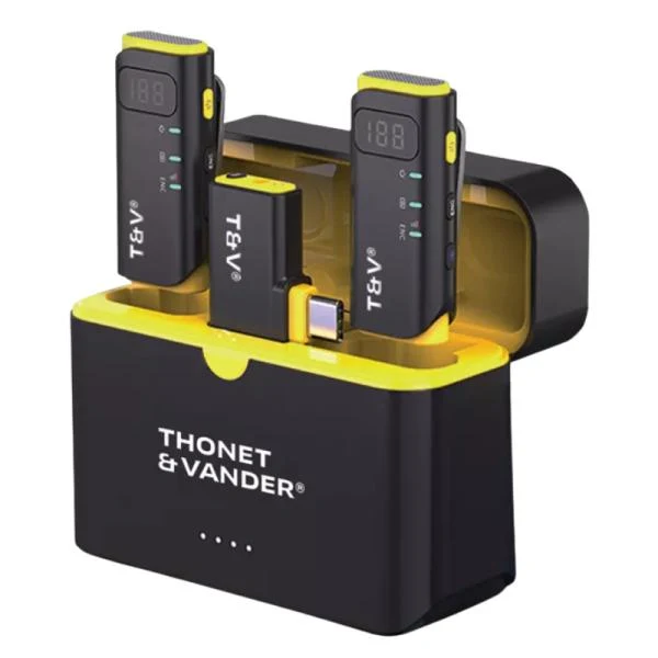 MICRÓFONO THONET & VANDER VX390 INALÁMBRICO USB-C LAVALIER CON CUNA DE CARGA DOBLE HK096-03683 NEGRO