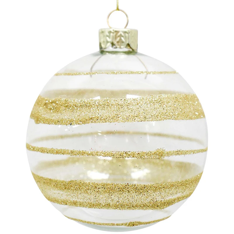 LVD Glass Bauble Gold Stripe Seasonal Christmas Decoration Hanging Home Decor
