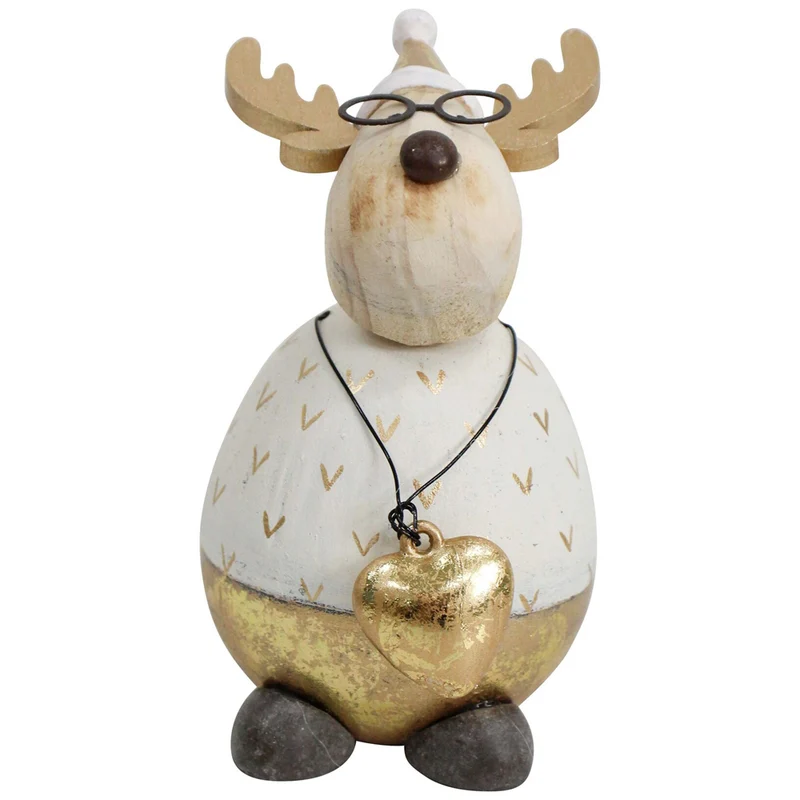 LVD Wood/Resin Buster Deer Sculpture Christmas Holiday Decor 11cm Small - White