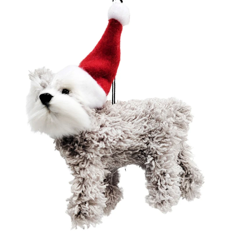 Urban Schnauzer with Christmas Hat Hanging Decoration 9cm Grey