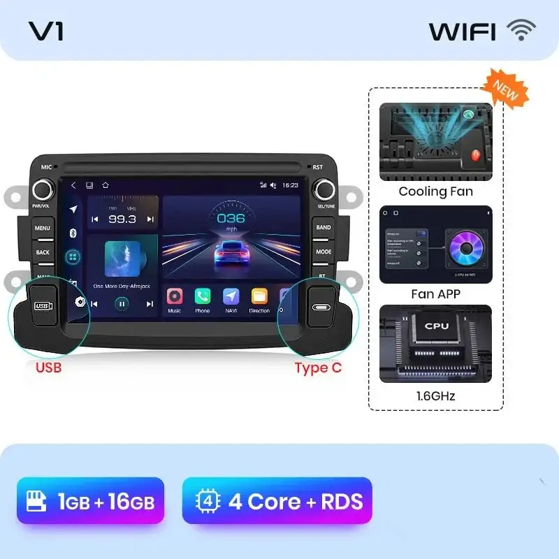 Radio Android do Dacia Renault Duster Sandero Captur Logan II Symbol Dokker CarPlay Android Auto 4G WiFi GPS DSP
