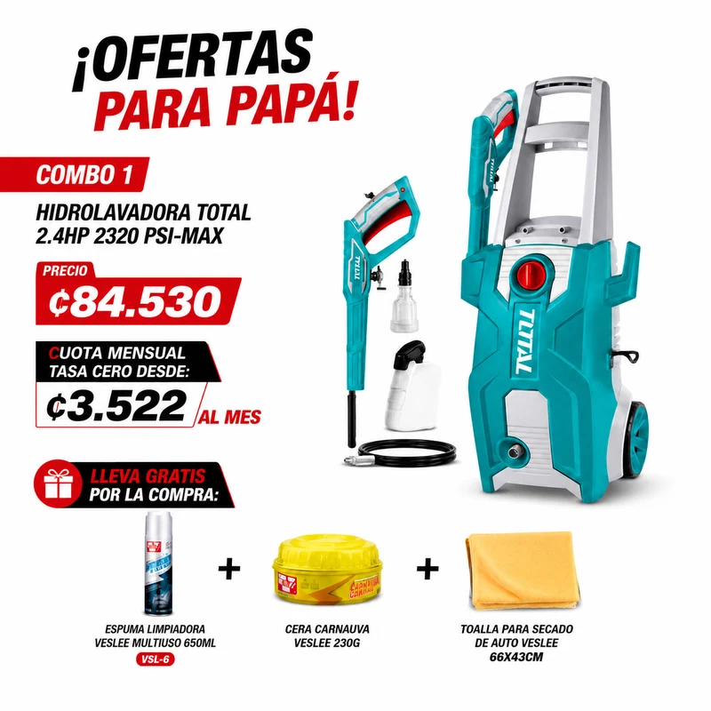OFERTA HIDROLAVADORA TOTAL 2.4HP 2320 PSI-MAX UTGT11376 + REGALIA 3 PACK