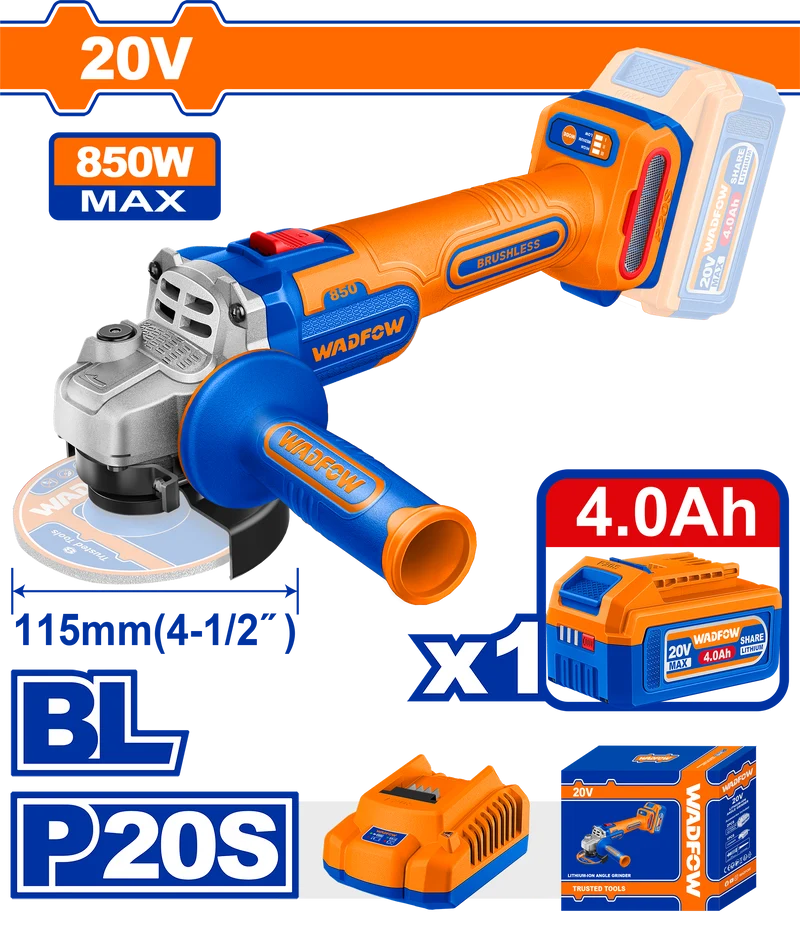 HE/ESMERILADORA ANGULAR WADFOW 20V 4 1/2 C/BAT UWLAP5421