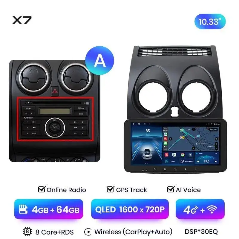 Radio Android do Nissan Qashqai J10 Multimedialne (2006-2013) CarPlay Android Auto 4G WiFi GPS DSP