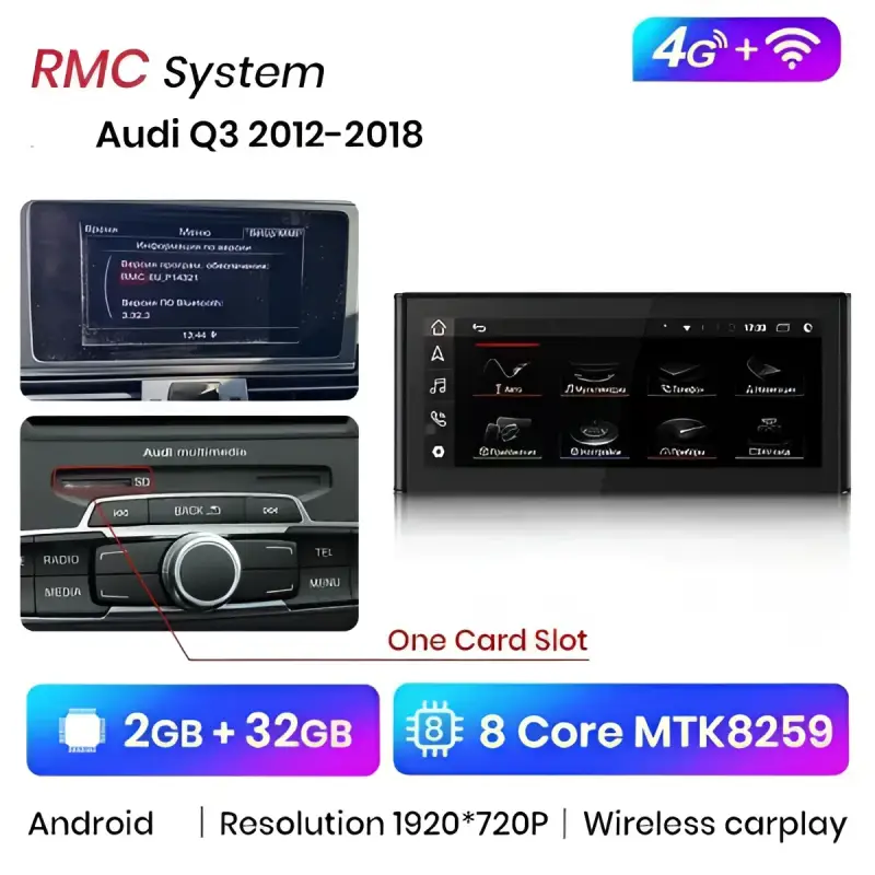 Radio Android do Audi Q3 Dedykowany Multimedialny (2012-2018) CarPlay Android Auto 4G WiFi GPS DSP Ekran