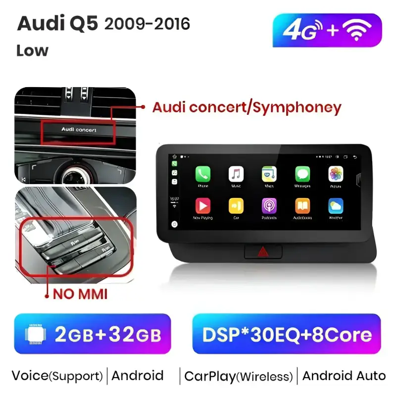 Radio Android do Audi Q5 Dedykowany Multimedialny (2009-2016) CarPlay Android Auto 4G WiFi GPS DSP Ekran