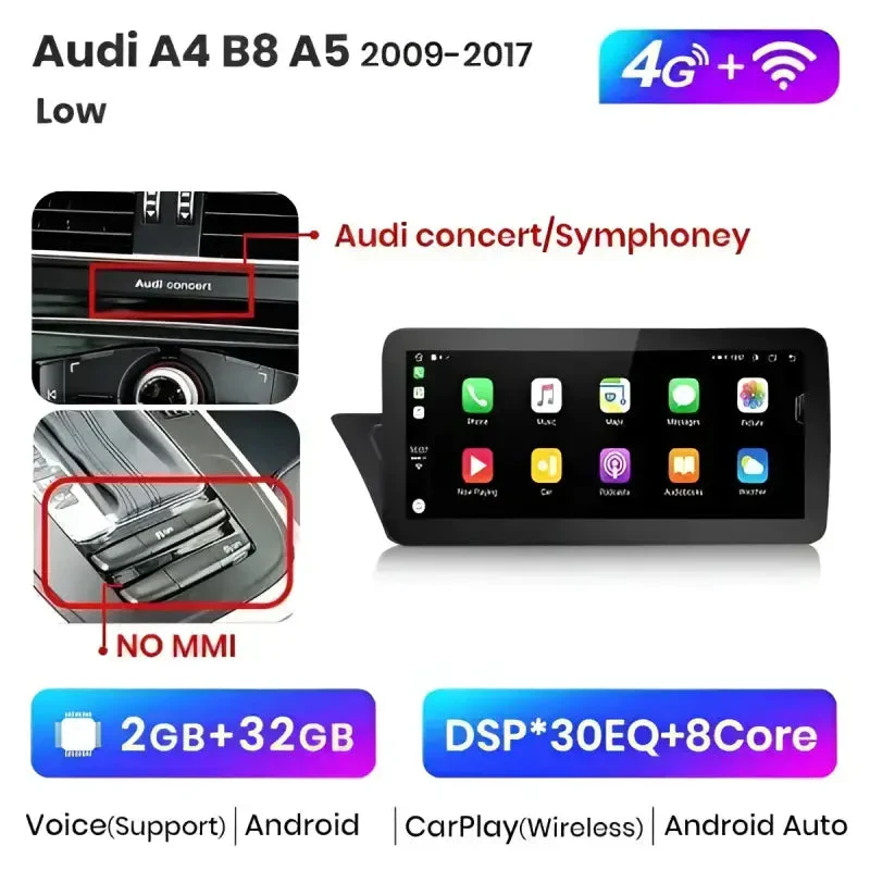 Radio Android do Audi A4 B8 A5 Dedykowany Multimedialny (2009-2017) CarPlay Android Auto 4G WiFi GPS DSP Ekran