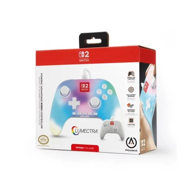 POWER A NINTENDO SWITCH 2 ADVANTAGE WIRED LUMECTRA WHITE CONTROLLER.