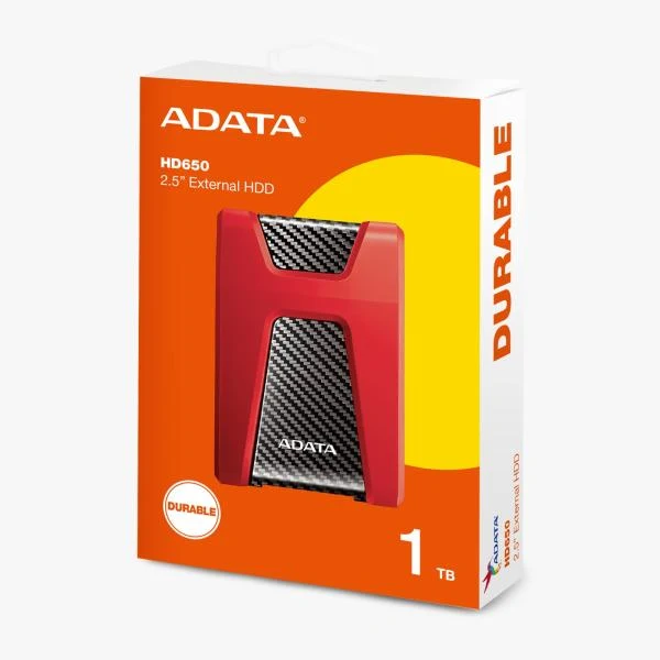 Disco Duro Externo ADATA HD650 1TB USB 3.2 Antigolpes Rojo AHD650-1TU31-CRD