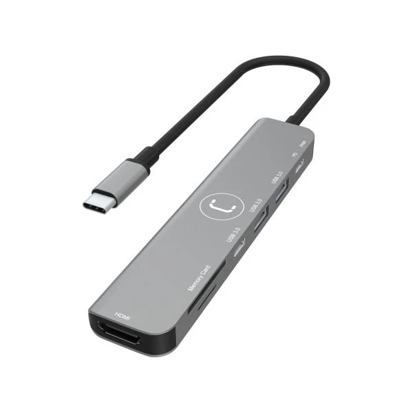 Hub USB-C Unno Tekno 7 en 1 HDMI USB SD PD HB1107GY
