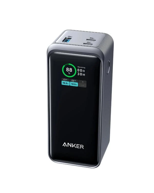 ANKER PRIME POWER BANK, 20K mAH PORTABLE CHARGER, 200W, SMART DIGITAL DISPLAY. A1336 BLACK