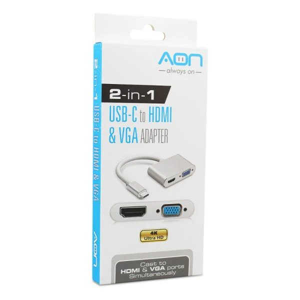 Adaptador AON USB-C a HDMI + VGA 4K (Hembra) AO-AD-1007