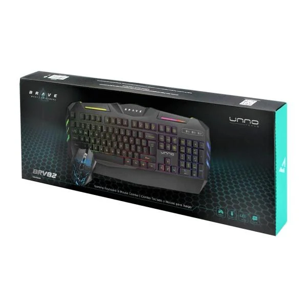 Teclado y Mouse UNNO TEKNO BRV82 Gaming USB Inglés Negro KB6782BK