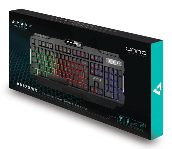 Teclado Unno Tekno Brave Gaming USB Ingles Negro KB6781BK