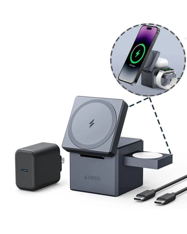 ANKER 3-IN-1 CUBE CHARGER WITH MAGSAFE, Y1811JA1-1. BLACK
