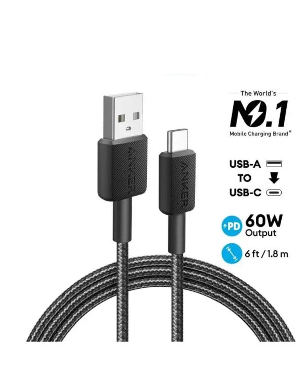 ANKER CABLE 322 POWERLINE II, USB-C TO USB-A, 6FT, A81H6H11 BLACK