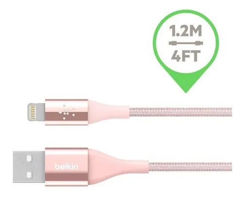 Cable Lightning Belkin para iPhone 1.2m 2.4A Rosado