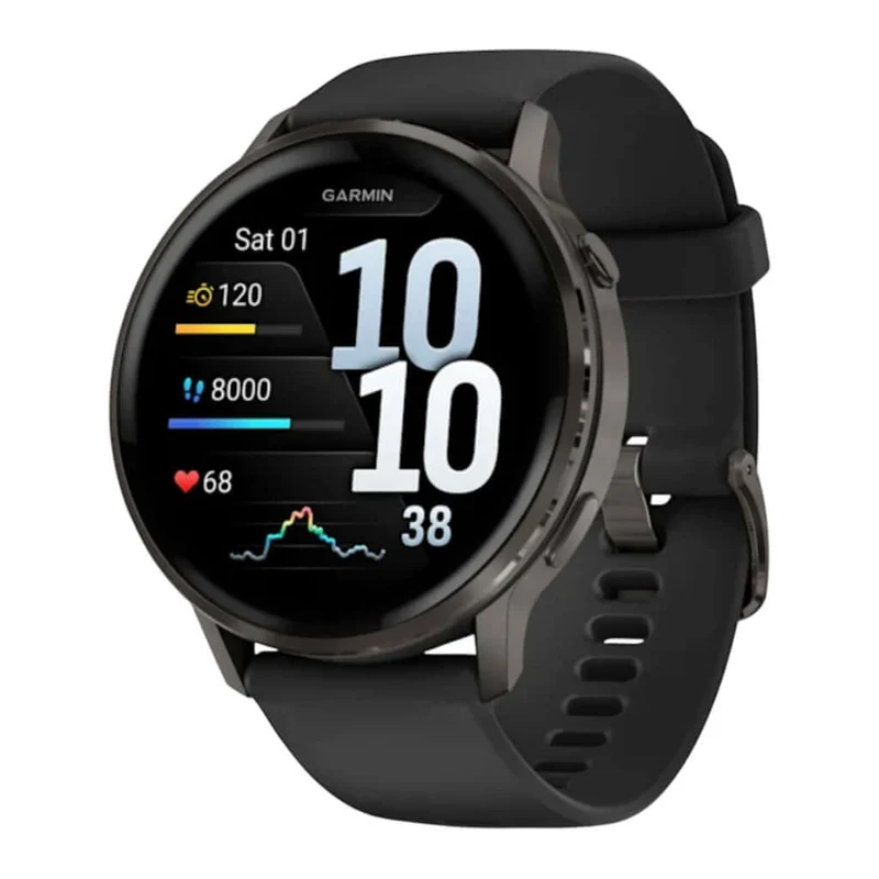 Reloj inteligente Venu® 4, 45 mm, Gris, Correa silicón negra
