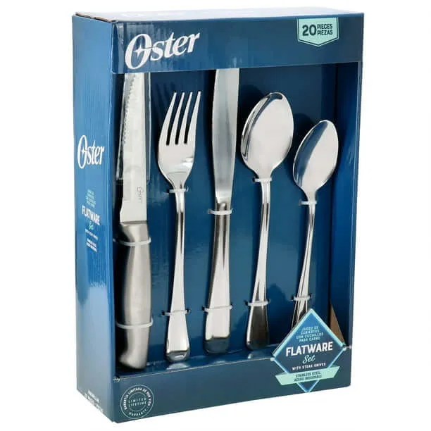 Juego de cubiertos OSTER silvlermist acero inoxidable 20 con cuchillo de carnes